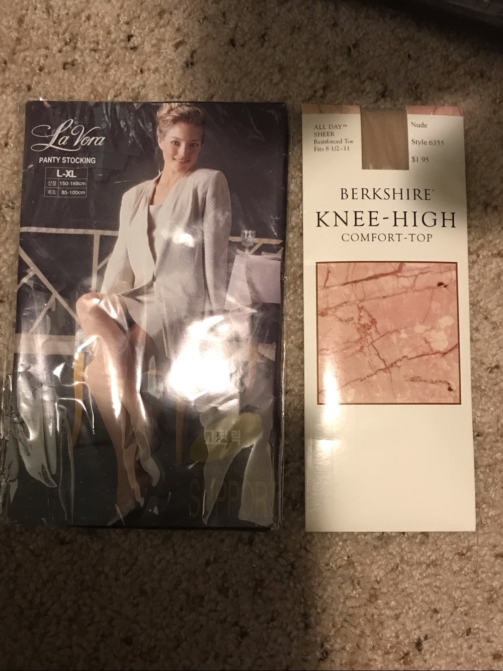 2 for $5.  Knee-Highs sheer Nude and sheer black pantyhose